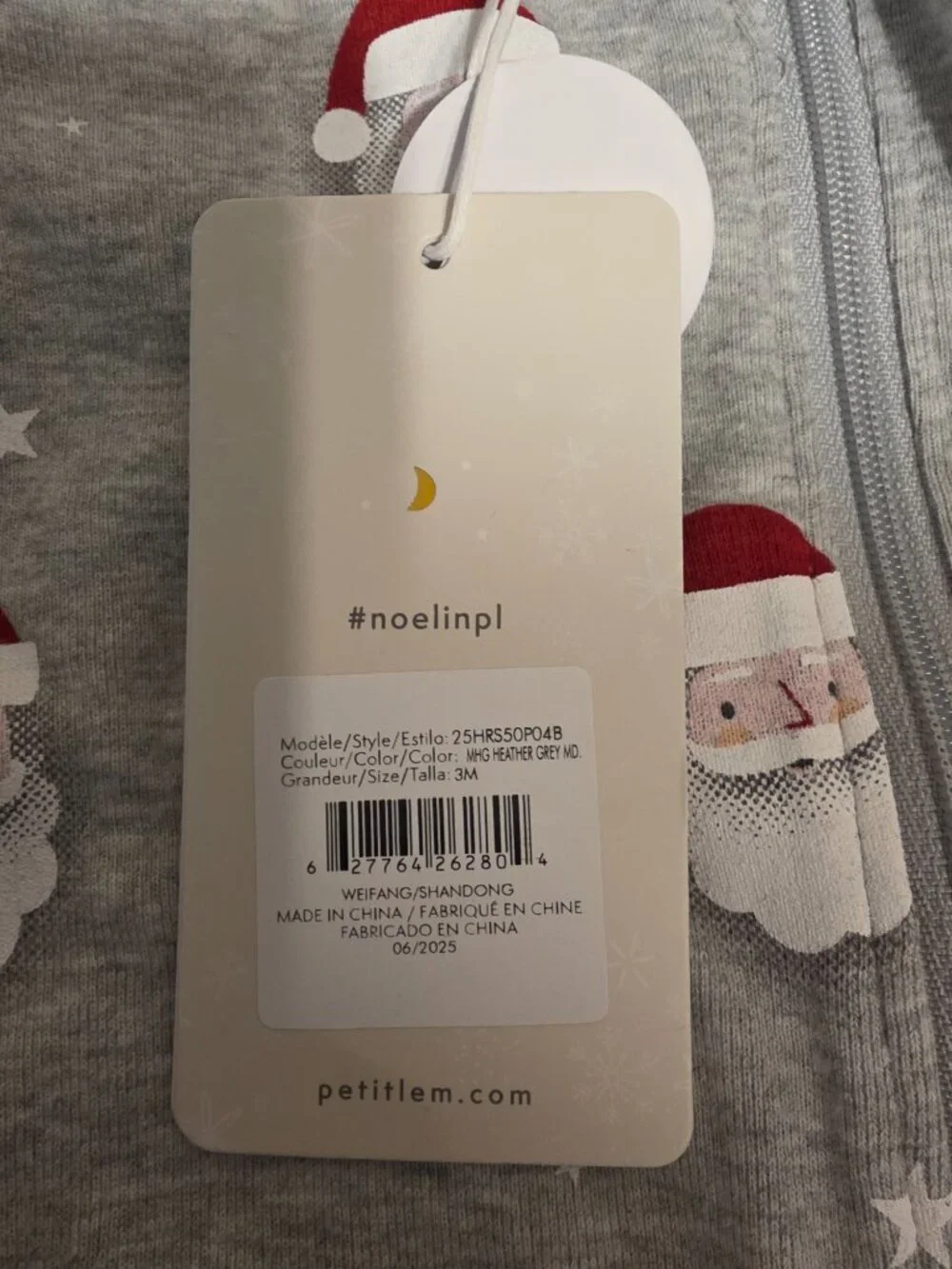 Petit Lem Santa Print Sleeper NWT 3M Heather Grey Christmas Baby Pajamas